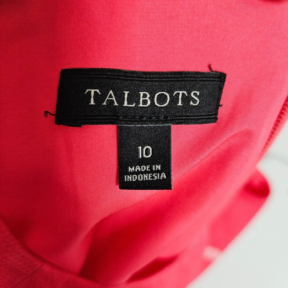 Talbots Fit & Flare Nautical Dress Women 10 Coral Sailboats Sleeveless Pockets - Picture 2 of 11